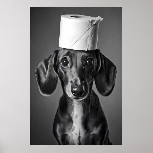 Funny Dachshund Bathroom Art Print, Toilet Paper Poster