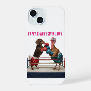 Funny Dachshund Boxing Turkey Happy Thanksgiving D iPhone 15 Case