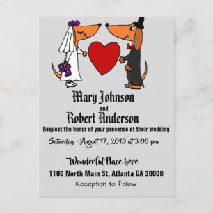 Funny Dachshund Bride and Groom Wedding Invitation Postcard