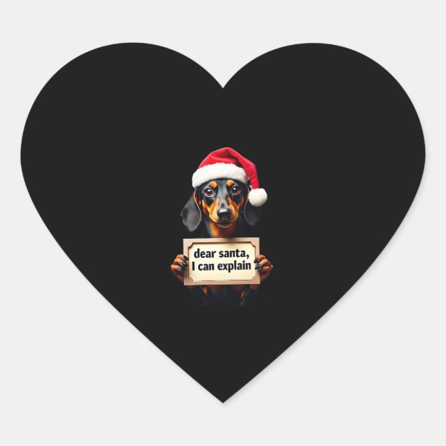 Funny Dachshund Christmas Dear Santa I Can Explain Heart Sticker (Front)