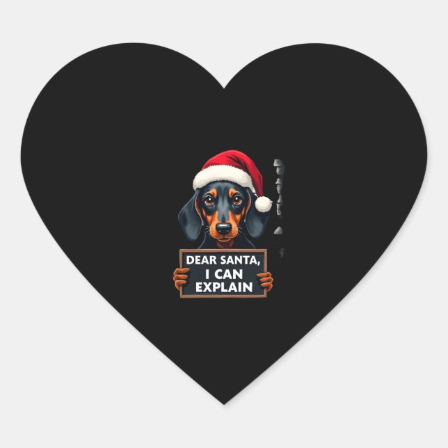 Funny Dachshund Christmas Dear Santa I Can Explain Heart Sticker (Front)