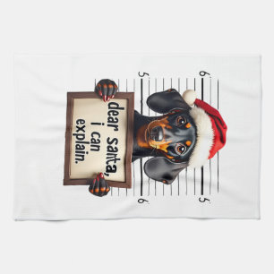 Funny Dachshund Christmas Dear Santa I Can Explain Tea Towel
