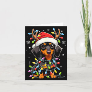 Funny Dachshund Christmas Lights Santa Hat Xmas Card