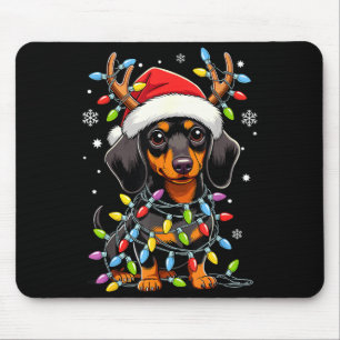 Funny Dachshund Christmas Lights Santa Hat Xmas Mouse Pad