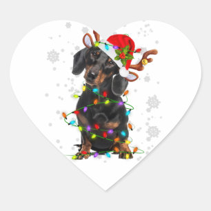 Funny Dachshund Christmas Reindeer Christmas Light Heart Sticker
