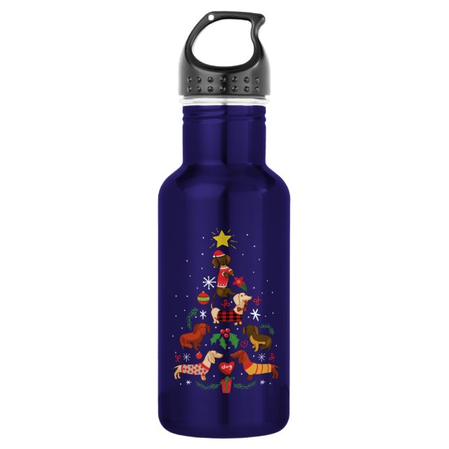 Funny Dachshund Christmas Tree 532 Ml Water Bottle (Front)