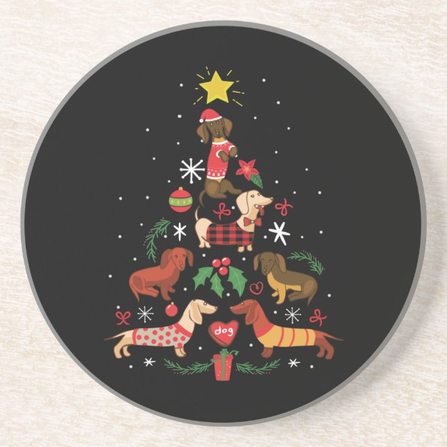 Funny Dachshund Christmas Tree Coaster (Front)