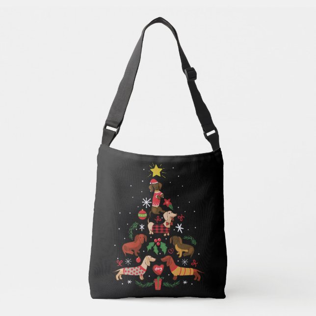 Funny Dachshund Christmas Tree Crossbody Bag (Front)