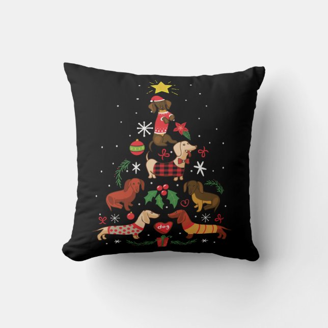 Funny Dachshund Christmas Tree Cushion (Front)
