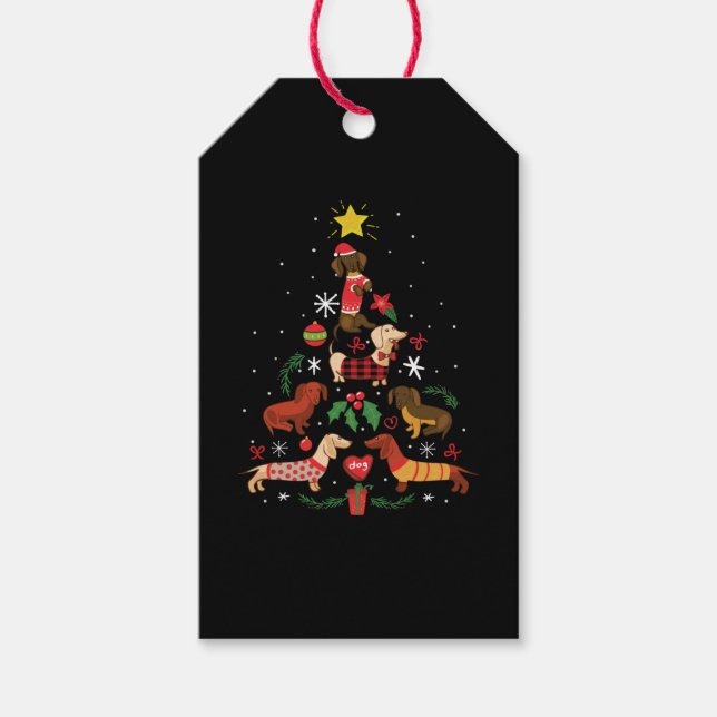 Funny Dachshund Christmas Tree Gift Tags (Front)