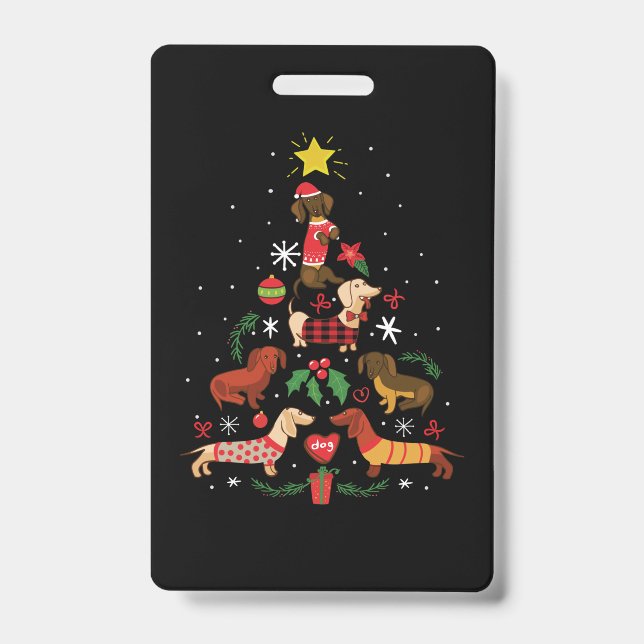 Funny Dachshund Christmas Tree ID Badge (Front)
