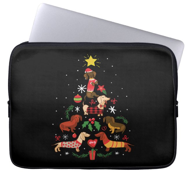Funny Dachshund Christmas Tree Laptop Sleeve (Front)