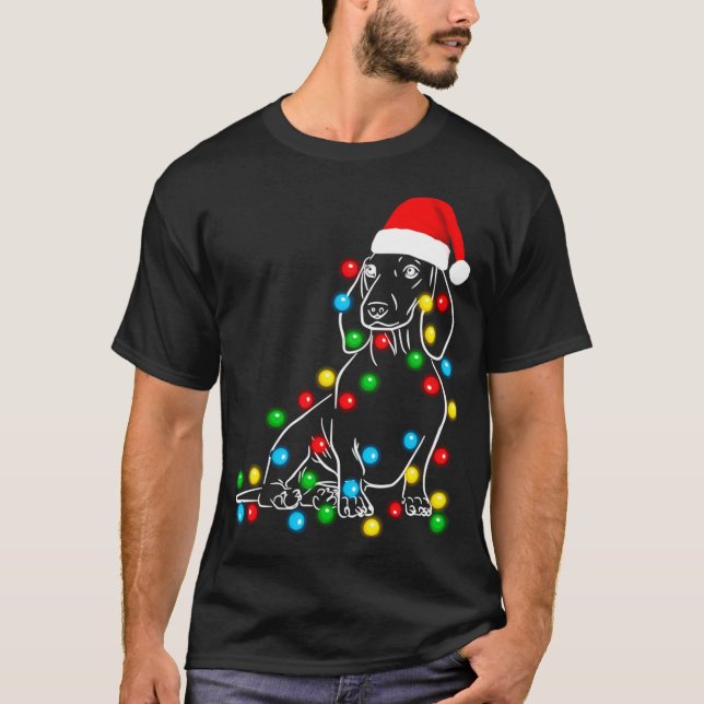 Funny Dachshund Christmas Tree Lights Led Dog Doxi T-Shirt (Front)