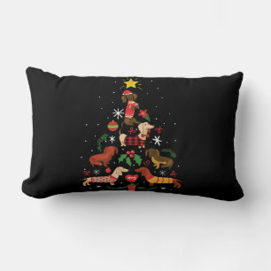 Funny Dachshund Christmas Tree Lumbar Cushion