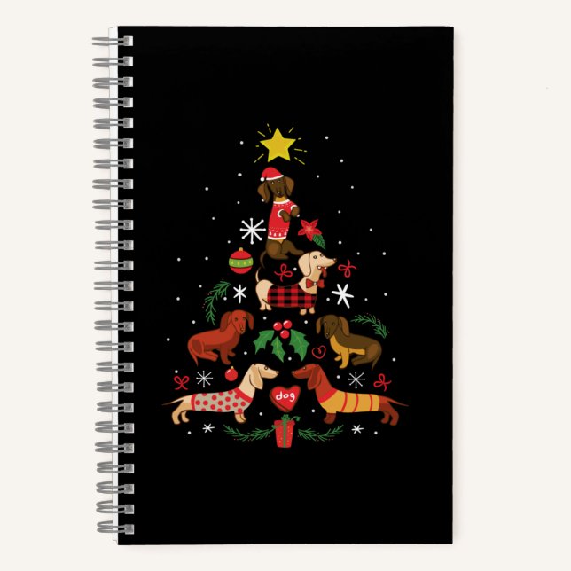 Funny Dachshund Christmas Tree Notebook (Front)