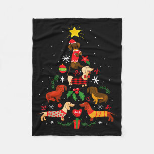 Funny Dachshund Christmas Tree Ornament Decor Gift Fleece Blanket