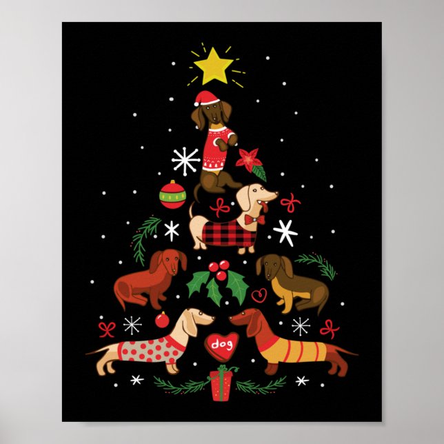Funny Dachshund Christmas Tree Poster (Front)