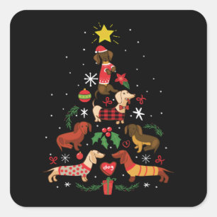 Funny Dachshund Christmas Tree Square Sticker