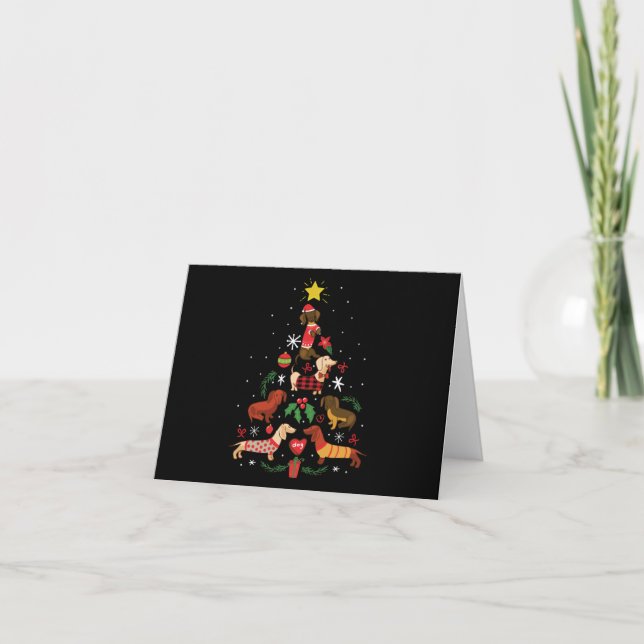 Funny Dachshund Christmas Tree Thank You Card (Front)