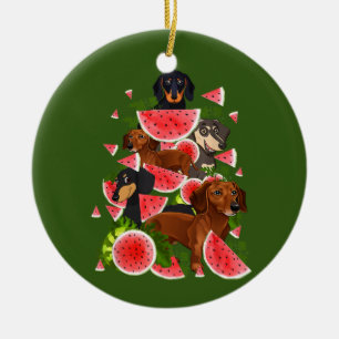Funny Dachshund Christmas Tree Watermelon Summer Ceramic Ornament