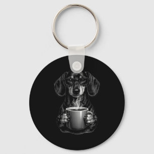 Funny dachshund coffee lover smart wiener dog with key ring