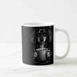 Funny dachshund coffee lover smart wiener dog with mug