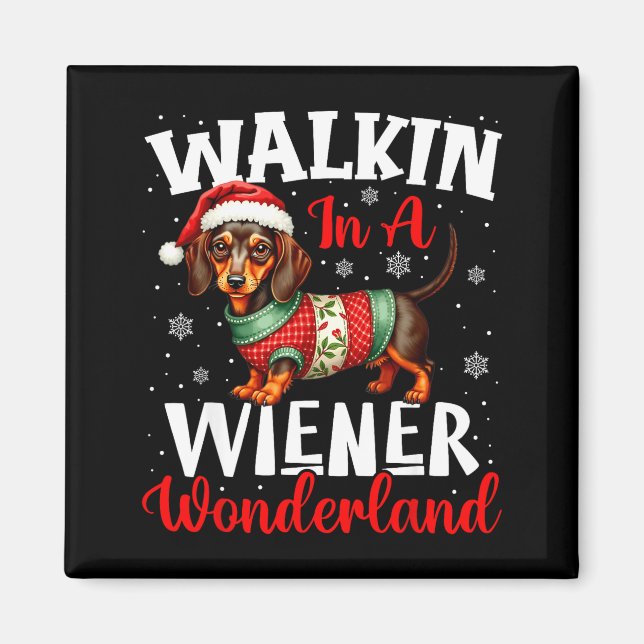 Funny Dachshund Cute Christmas Dog Lover Walking I Magnet (Front)