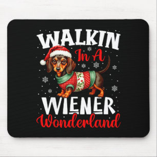 Funny Dachshund Cute Christmas Dog Lover Walking I Mouse Pad