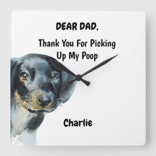 Funny Dachshund Dad Watercolor Canine Art Square Wall Clock