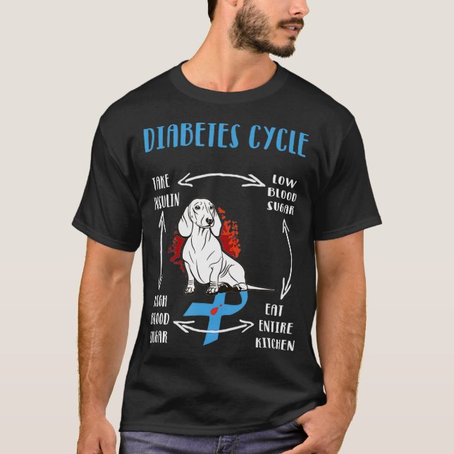 Funny Dachshund Diabetic Life Cycle Diabetes Aware T-Shirt (Front)