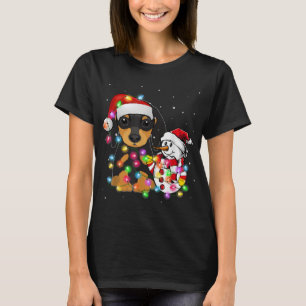Funny Dachshund Dog Christmas Tee Snowman Xmas Lig