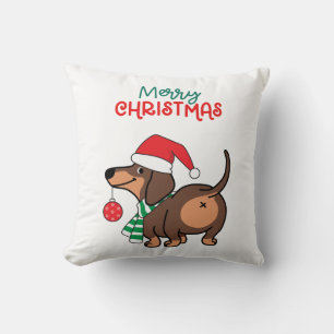 Funny Dachshund Dog Cute Merry Christmas  Cushion