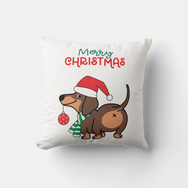 Funny Dachshund Dog Cute Merry Christmas  Cushion (Front)