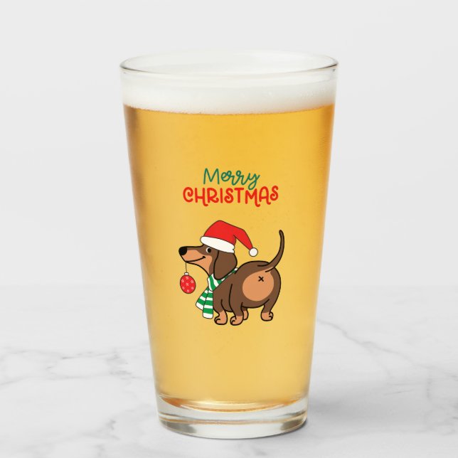 Funny Dachshund Dog Cute Merry Christmas  Glass (Front Filled)