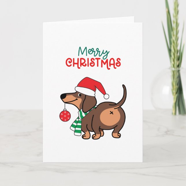 Funny Dachshund Dog Cute Merry Christmas  Holiday Card (Front)