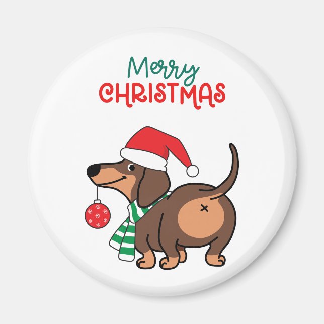 Funny Dachshund Dog Cute Merry Christmas  Magnet (Front)