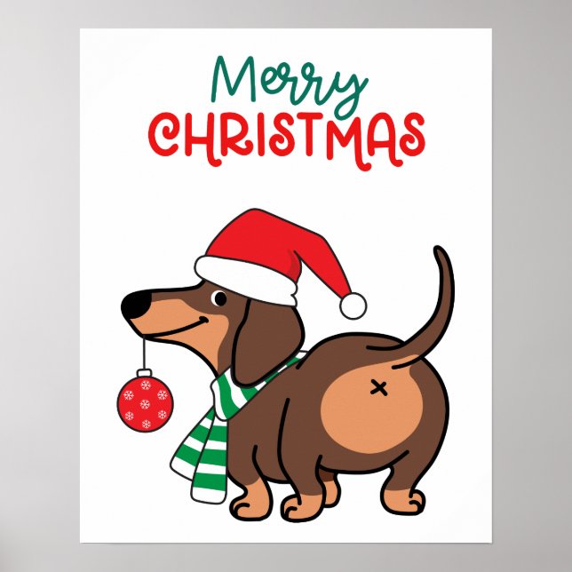 Funny Dachshund Dog Cute Merry Christmas  Poster (Front)