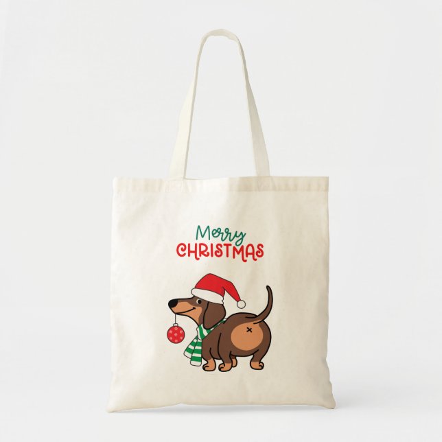 Funny Dachshund Dog Cute Merry Christmas  Tote Bag (Front)