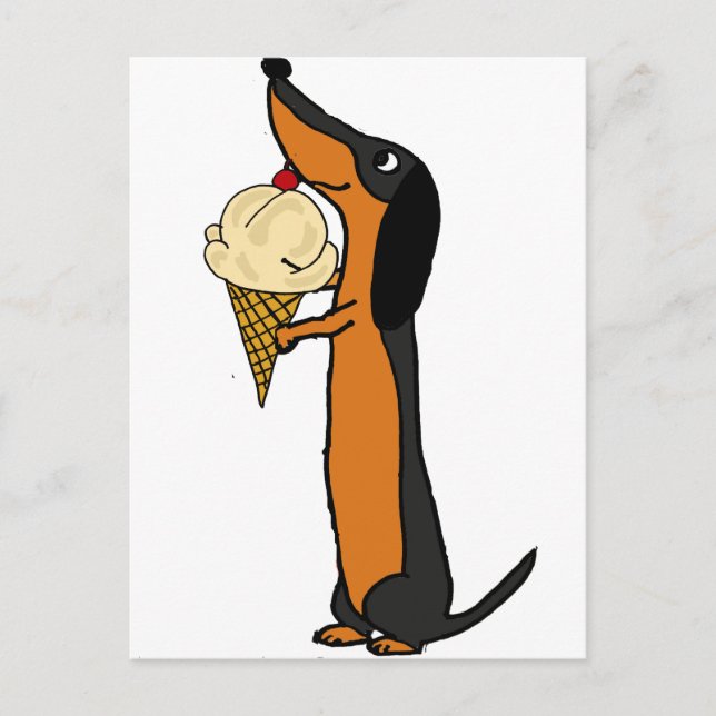 Funny Dachshund Dog Eating Ice Cream Postcard (Front)