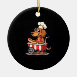 Funny Dachshund Dog Hotdog Sandwich Weenie Sausage Ceramic Ornament