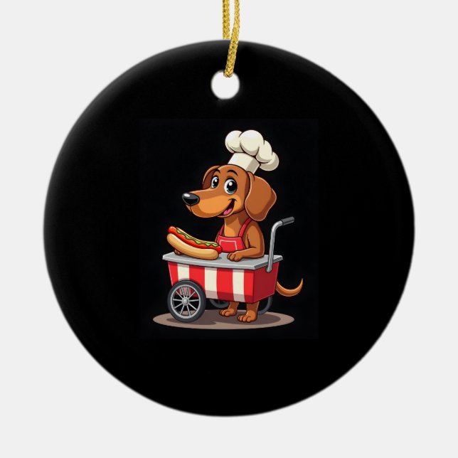 Funny Dachshund Dog Hotdog Sandwich Weenie Sausage Ceramic Ornament (Front)