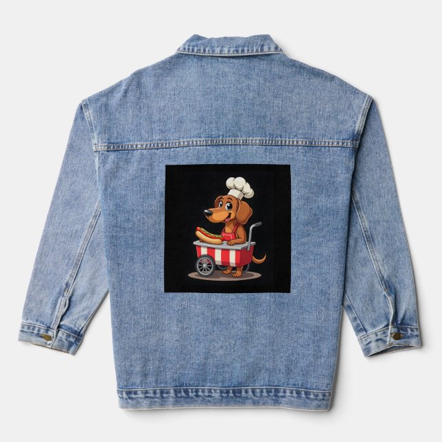 Funny Dachshund Dog Hotdog Sandwich Weenie Sausage Denim Jacket (Back)