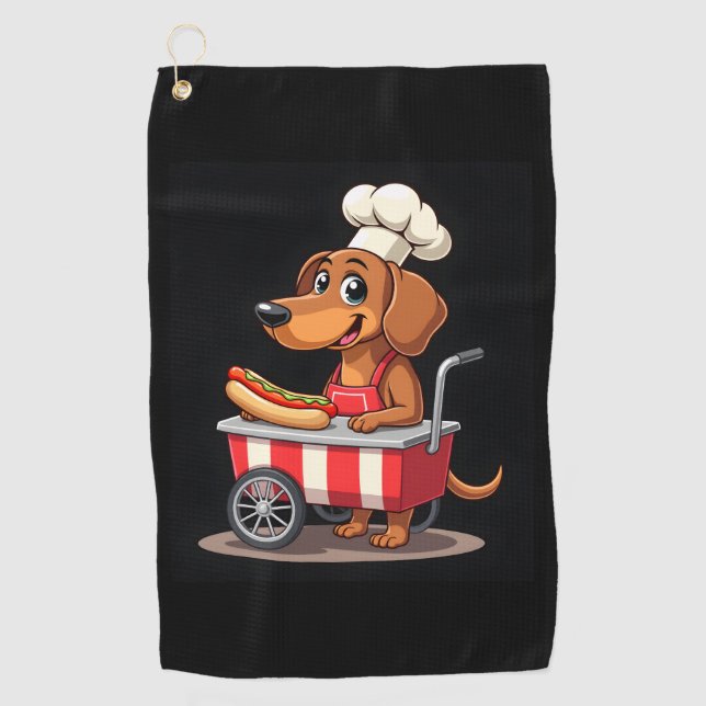 Funny Dachshund Dog Hotdog Sandwich Weenie Sausage Golf Towel (Front)