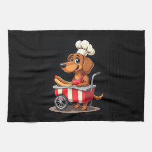 Funny Dachshund Dog Hotdog Sandwich Weenie Sausage Tea Towel