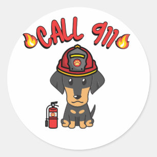 Funny Dachshund dog is a firefighter  Classic Round Sticker