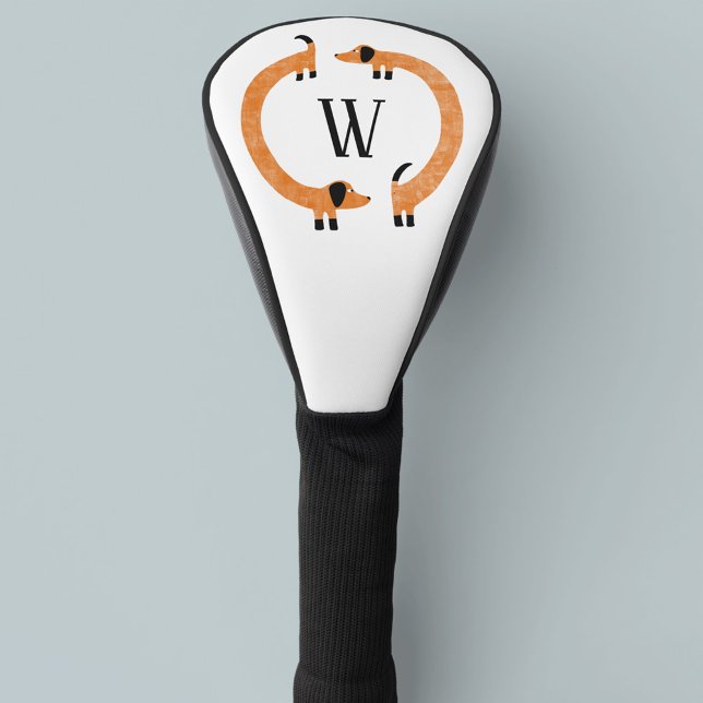 Funny Dachshund Dog Monogram Golf Head Cover (Creator Uploaded)