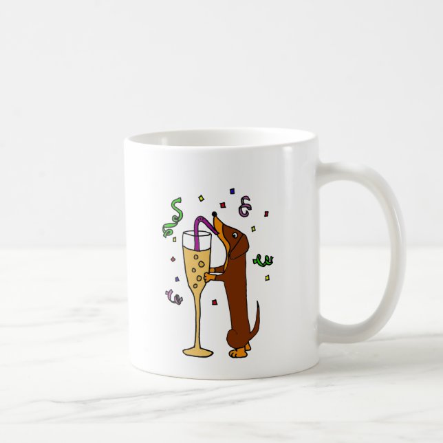 Funny Dachshund Dog Party Cartoon Coffee Mug (Right)