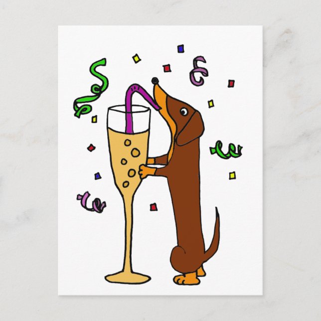 Funny Dachshund Dog Party Cartoon Postcard (Front)