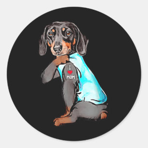 Funny Dachshund Dog Tattoo I Love Mum Dogmom Gift  Classic Round Sticker