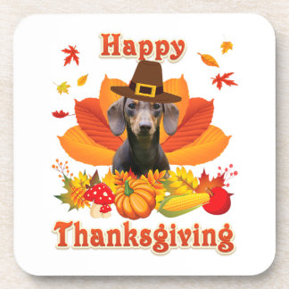 Funny Dachshund Dog Thanksgiving Fall Autumn Coaster